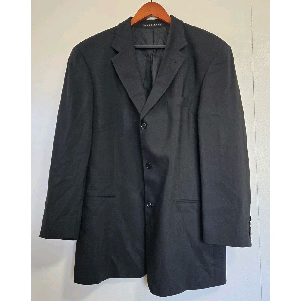 Hugo Boss Suit Jacket Mens 46R Black Einstein Sigma 100% Wool Blazer USA